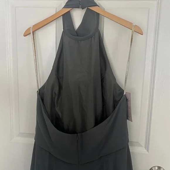 NWT Jenny Yoo Elliya Morning Slate Gray Halter high slit Bridesmaid Dress Sz 18 - Picture 10 of 13